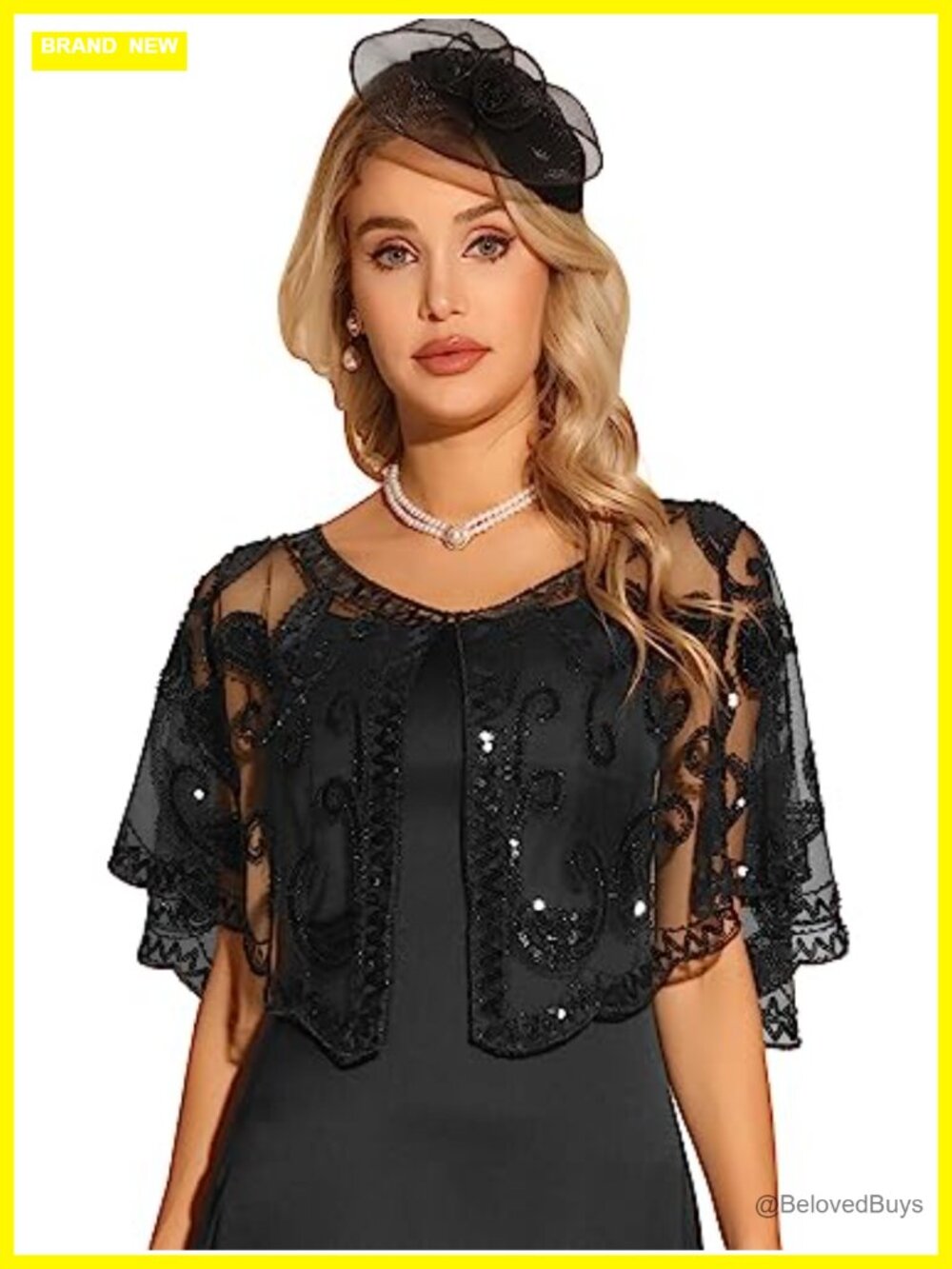 Sequin Beaded Evening Shawl Wrap Chiffon Bridal Cover Up 1920s Cape